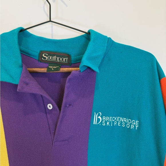 Southport Vintage Breckenridge Ski Resort Colorful Striped Men’s Polo Shirt Sz L - Picture 2 of 6